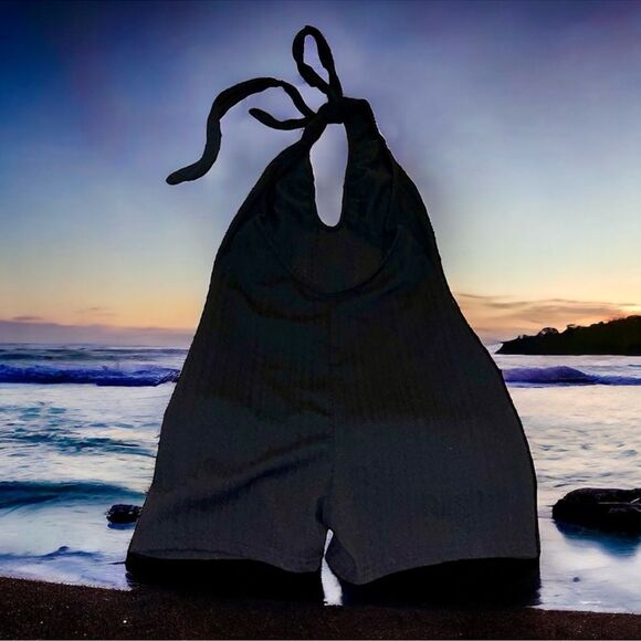 BUNDLE OF 2 SHEIN Black Rompers Kimono + Ribbed Halter Biker Shorts Unitard M - Picture 7 of 16